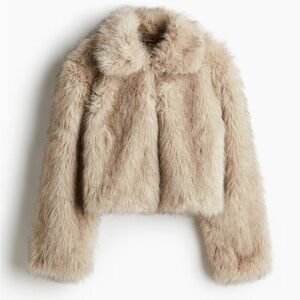 NWT H&M Divided cropped fluffy jacket coat 2025 Beige faux fur